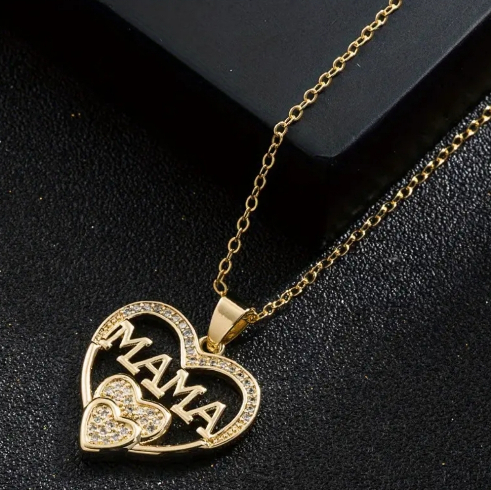 MAMA Heart Pendant Necklace gold